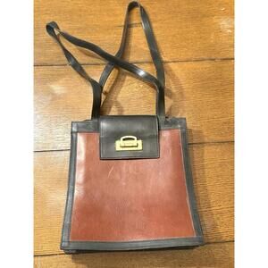 Vintage Leather Two Tone Shoulder Purse Turn Closure Unbranded See Scratches